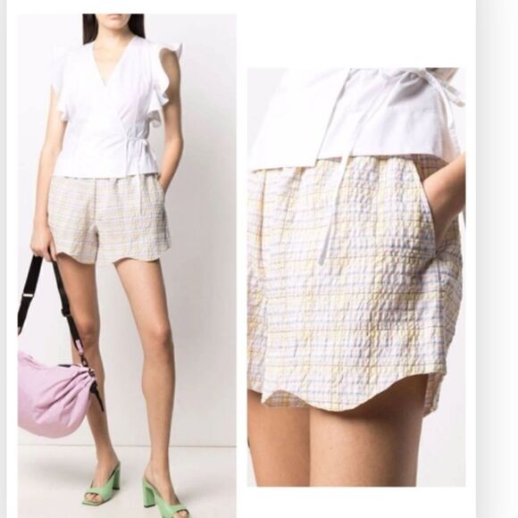 GANNI check-print drawstring shorts size 2 NWT $180